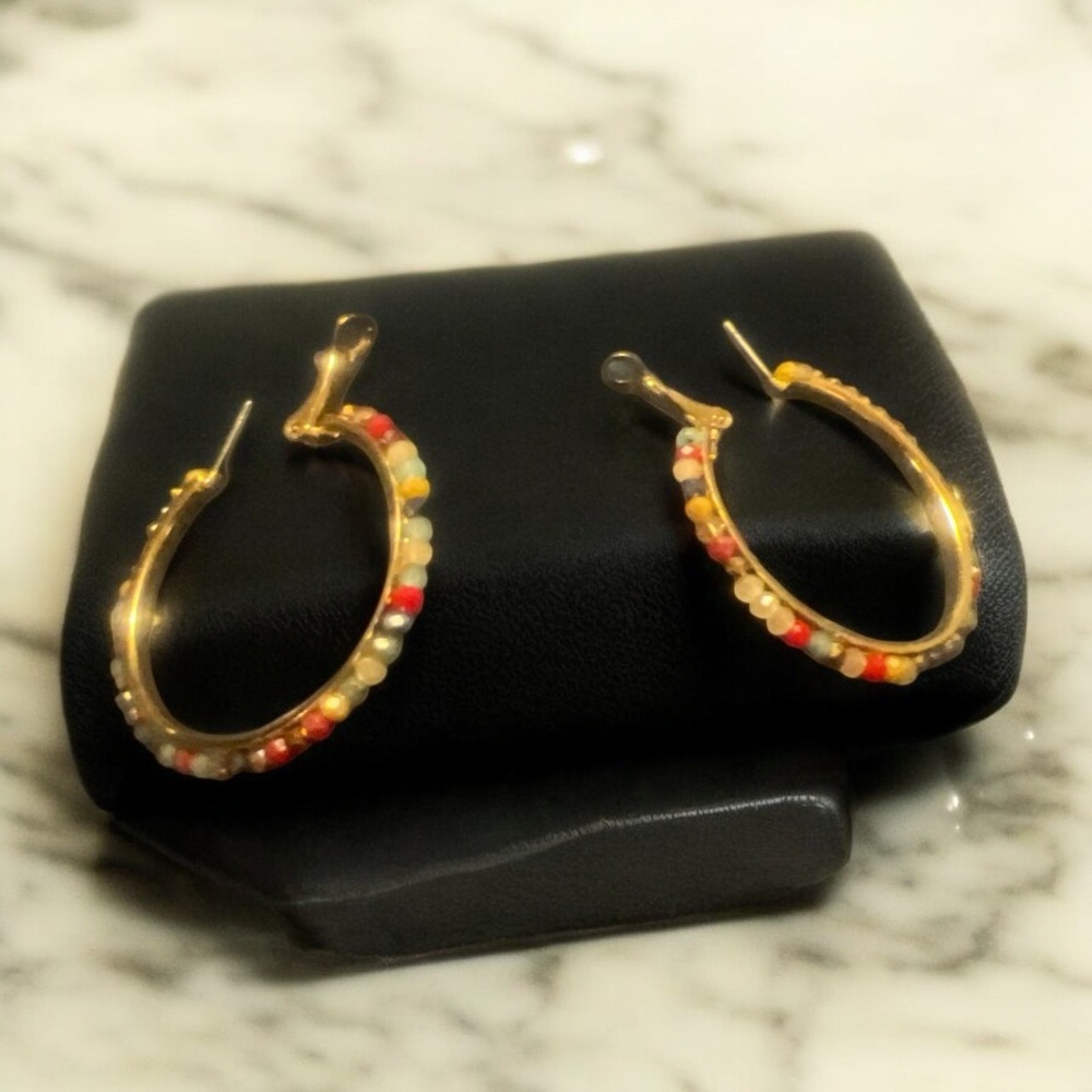 Gold and Multicolor Beaded Hoop Earrings